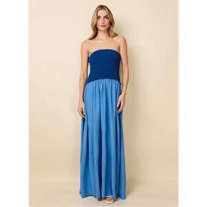 SOLID & STRIPED Strapless Two-Tone Blue Maxi Dress